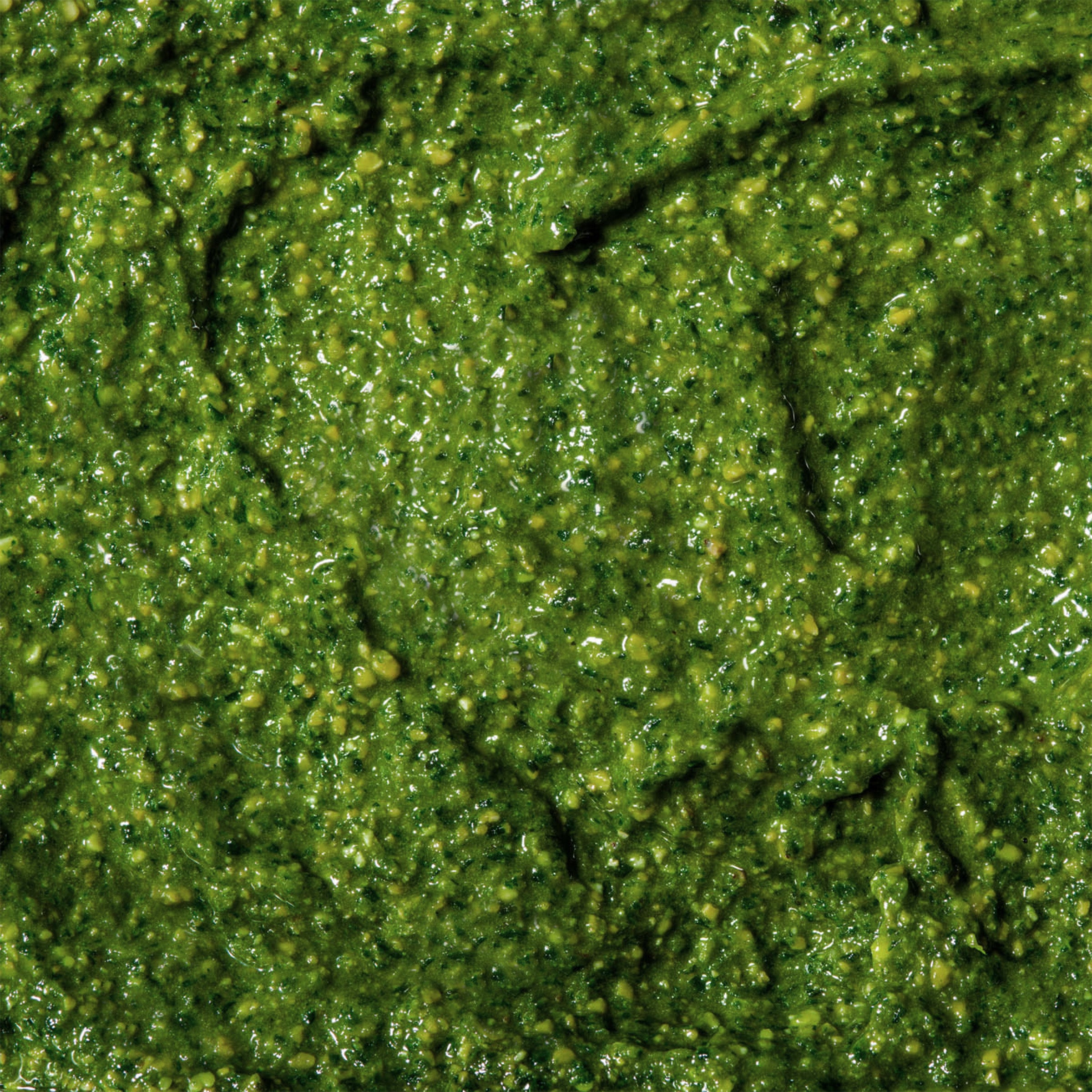 Close-up of green pesto sauce texture